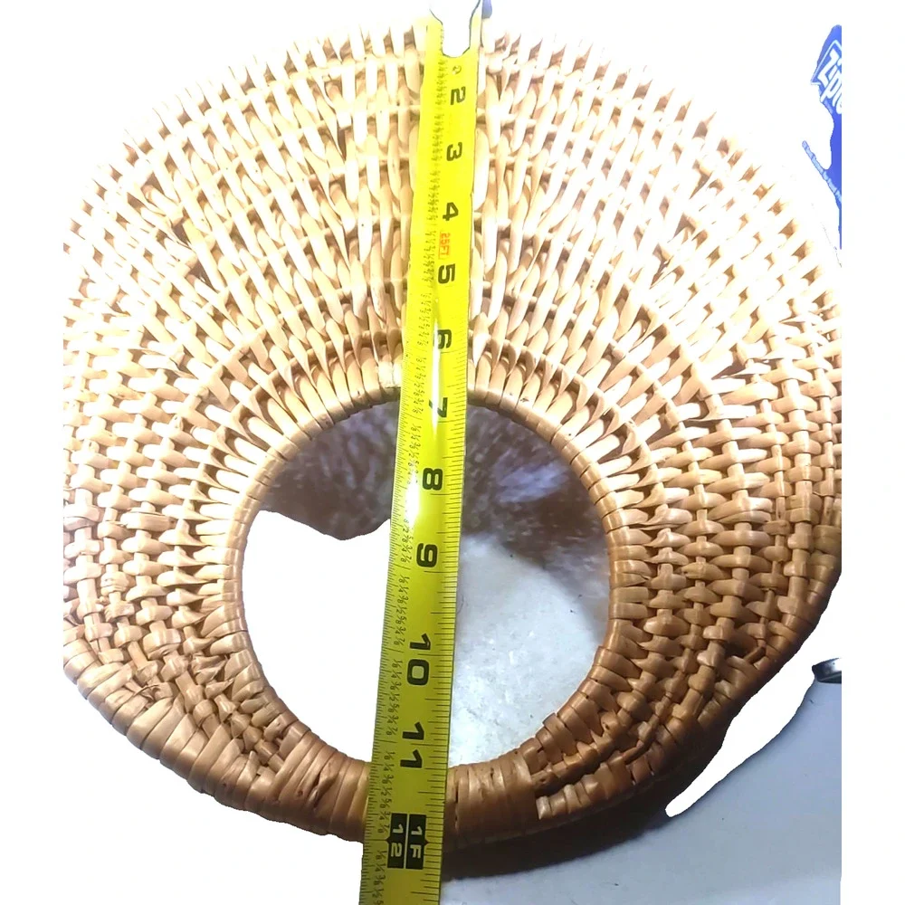 Rattan Wicker Half Moon Basket Hanging Plant Storage Light Tan